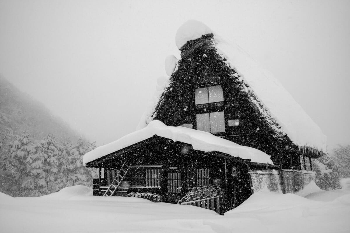 a beautifully bleak Japanese village in the snow