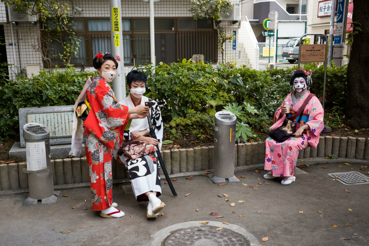 Tokyo kimono colours and comedy masks