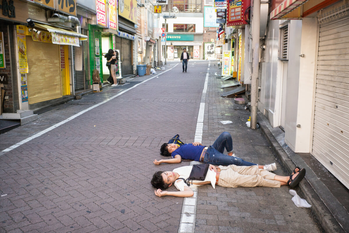 Japanese drunks passed out in Shibuya