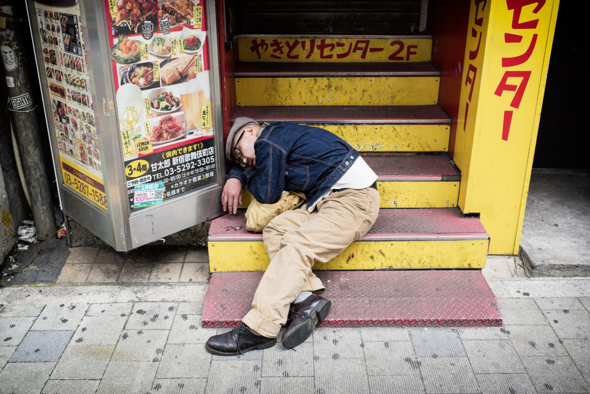 Japanese drunk passed out and asleep