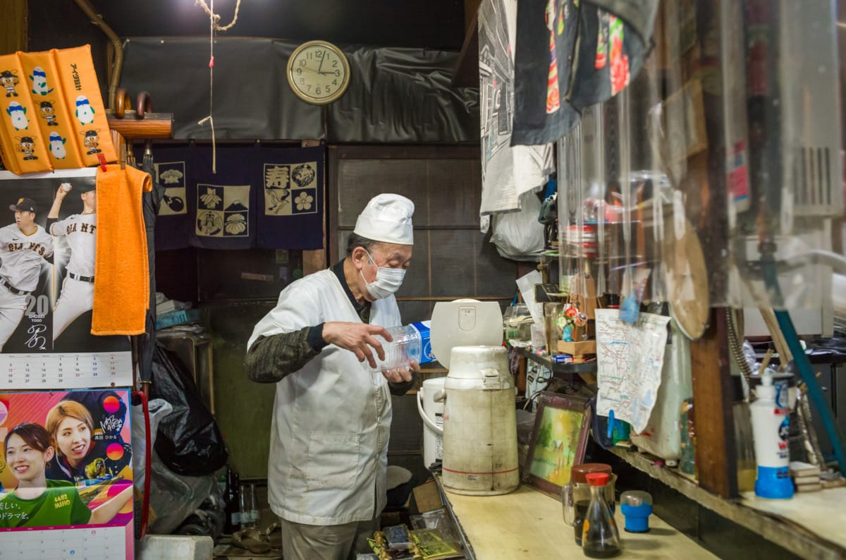 A cluttered and tiny old Tokyo tonkatsu restaurant
